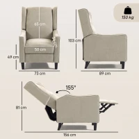 HOMCOM Sillón Relax Reclinable Manual 155° con Reposapiés, Asiento Grueso, Tejido Efecto Lino, Marrón Claro(m-3)