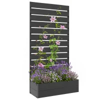 Outsunny Jardinière surélevée avec treillis pour plantes grimpantes bac à fleurs de 64L, composite bois-plastique et aluminium(m-11)