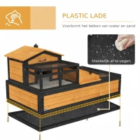 PawHut Schildpaddenhuis, 2 verdiepingen, voor binnen en buiten, lade, dennenhout, geel(m-6)