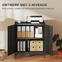 HOMCOM Metalen kantoorkast met afsluitbare deuren, 2-laags ontwerp, zwart(m-4)