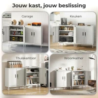 HOMCOM Afsluitbare stalen kast met 2 deuren, kantoorkast, verstelbare planken, voor thuiswerkplek, woonkamer, garage, Wit(m-6)