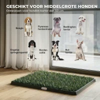 PawHut Honden-wc 76 x 50,5 cm met 2 kunstgras matten, wasbare puppytoilet voor honden, voor balkon, thuis, zwart + groen(m-7)