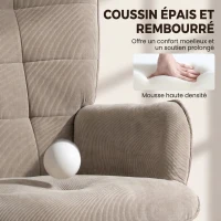 HOMCOM Fauteuil de Salon avec Repose-Pied, Fauteuil d'Appoint Capitonné en Velours Côtelé, Dossier Haut et Accoudoirs, Marron(m-6)
