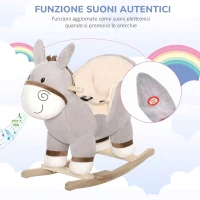 HOMCOM Cavallo a Dondolo per Bambini 18-36 Mesi, Cavalluccio a Dondolo a Forma di Asino con Suoni Realistici in Legno di Pioppo e Peluche, Grigio(m-6)