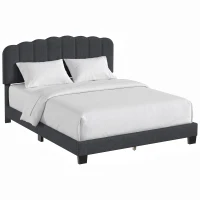 HOMCOM Cama de Casal Estofada 160x200 cm com Cabeceira Ajustável Acolchoada, Ripas de Madeira, Cinzento-Antracite(m-10)