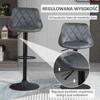 HOMCOM Stołki barowe, zestaw 2 sztuk, regulowana wysokość, obrotowe, stołki barowe z aksamitnym wykończeniem, z oparciem, pikowane diamentowo z podnóżkiem do baru, lady, jadalni, stal, ciemnoszary(m-4)