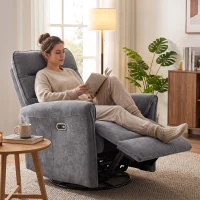HOMCOM Poltrona Relax Elétrica Reclinável 155° com Apoia-pés, Estofada, Giratória 270°, Balanço, Chenille, Cinza(m-4)