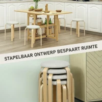 HOMCOM Gepolsterde Krukken in een 4-pack, stapelbaar, gelakt oppervlak, houten poten, Crèmewit(m-4)
