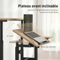 HOMCOM Bureau assis debout bureau réglable en hauteur 70 x 60 cm à roulettes avec plateau inclinable cadre en métal marron(m-5)