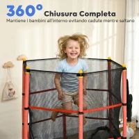 HOMCOM Trampolino Elastico per Bambini Ø1.6x1.9 m con Rete di Sicurezza e Pali Imbottiti, Età 3-10 Anni, Rosso(m-5)
