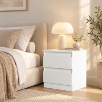 HOMCOM Set de 2 Noptiere, Noptiere cu 2 Sertare, Stil Modern, pentru Dormitor, Living, 40 x 34 x 46,5 cm, Alb(m-5)