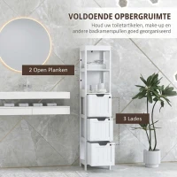 HOMCOM Badkamerkast met 3 Laden en 2 Open Schappen, Smalle Opbergkast voor Kleine Badkamer, Waterafstotend Materiaal, Wit(m-4)