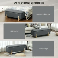 HOMCOM Hocker met opbergruimte, Opbergbank met schuimrubber bekleding, Linnenlook, 111 x 44 x 44,5 cm, Donkergrijs(m-7)