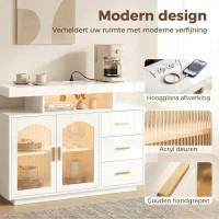 HOMCOM Dressoir met ledverlichting, ingebouwde stopcontacten, 3 lades, planken en 2 acryldeuren, hoogglans wit(m-5)
