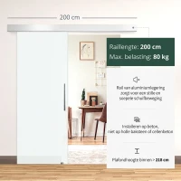 HOMCOM glazen schuifdeur schuifdeur deur kamerdeur glas handgreep gesatineerd 2050 x 900 x 8 mm(m-4)