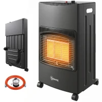 Outsunny Calefactor de Gas Plegable con 3 Niveles de Calor Sensor ODS Ruedas Encendido Piezoeléctrico 46x42x75 cm Negro(m-11)