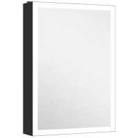 HOMCOM Armário de Casa de Banho LED com Função Antivapor Móvel de Parede Espelho Prateleiras 50x70 cm Preto(m-1)