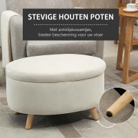 HOMCOM Opbergbank met fluweeloptiek, Ovale Vorm, Hocker, tot 80 kg, 71 x 51,5 x 42 cm, Beige(m-6)
