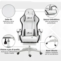 Vinsetto Sedia da Gaming con Altezza Regolabile e Schienale Reclinabile, 65x65x121-129 cm, Bianco e Nero(m-7)