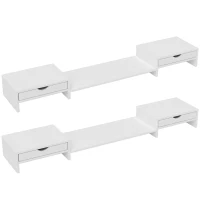 HOMCOM Elevador Monitor Ángulo y Longitud Ajustable con 2 Cajones para Portátil Computadora PC 60-116x22x12 cm Blanco(m-1)