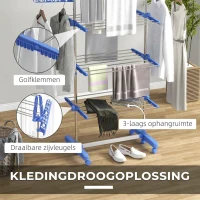 HOMCOM Opvouwbare Wasrek met 4 niveaus en One-Klick-systeem - 142 cm x 55 cm x 152 cm - Blauw + Zilver(m-5)