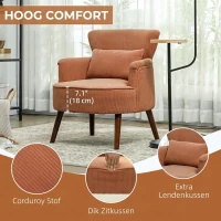 HOMCOM Moderne armstoel, gestoffeerde accentstoel met lendenkussen, rubberhouten poten, Oranje(m-5)