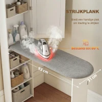 HOMCOM Opvouwbare Strijkplankkast met Deur, Interne Planken, Spiegel, Ruimtebesparende Strijktafel voor Wasverzorging, 106x35x174 cm, Wit(m-5)