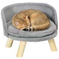 PawHut hondenbed, hondensofa met kussen, verhoogd huisdierbed, kattenbed, grijs(m-15)