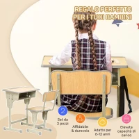HOMCOM Banco Scuola con Sedia per Bambini 6-12 Anni, Scrivania per Bambini con Altezza Regolabile, Vano Contenitore e Portapenne, Acciaio e MDF, Color Legno(m-4)