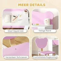 AIYAPLAY Kinderbureau-Set, Werktafel en Stoel met Berenvorm, Lade, voor Schrijven en Knutselen, 3-8 Jaar, Roze(m-6)