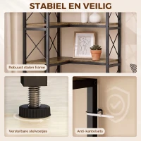 HOMCOM 6-laags L-vormige boekenkast, vrijstaand hoekrek met metalen frame, rustiek bruin(m-6)
