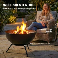 Outsunny Vuurkorf 60 x 53 x 66cm verstelbaar vuurplaats met vuurhaak koolstofrooster standaard zwart(m-6)