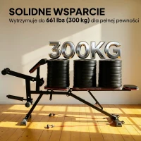 SPORTNOW Regulowana ławka do 300 kg 3 w 1 ławka treningowa z rolkami prostownik nóg modlitewnik zagłówek taśmy oporowe(m-5)