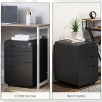 Vinsetto rolcontainer, archiefkast, kantoorcontainer met 3 laden, kantoorkast, opslag, container, staal, zwart, 39 x 48 x 59 cm(m-7)
