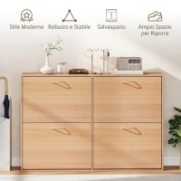 HOMCOM Scarpiera Ingresso Salvaspazio Slim con 4 Ante a Ribalte, Mobile Scarpiera Moderna per 24 Paia di Scarpe con Ripiani Regolabili, Portascarpe in Legno, 120x24x81cm, Color Legno(m-7)
