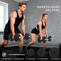 HOMCOM halterset 40 kg, 2 metalen handgrepen, 12 halterschijven, vloervriendelijk, zwart(m-4)