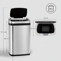 HOMCOM 30L Stainless Steel Motion Sensor Lid Bin - Silver Tone(m-3)