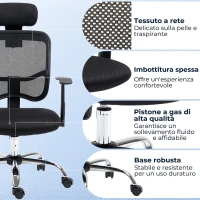 Vinsetto Sedia da Ufficio Ergonomica con Seduta Regolabile e Poggiatesta, in Poliestere e Acciaio, 63x62x106-114 cm, Nero(m-7)