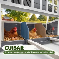 PawHut Coteț din Lemn pentru Găini cu Cuibar 3 Compartimente, Acoperiș Impermeabil, Tavă Detașabilă, pentru 2-4 Găini, Gri Deschis(m-5)