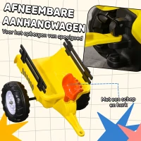 HOMCOM Pedaaltractor met aanhanger, gereedschap, claxon, voor kinderen van 3 jaar en ouder, metalen frame, zwart/geel, 133 x 42 x 51 cm(m-5)
