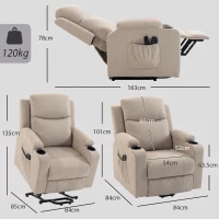 HOMCOM Sillón Eléctrico Elevador Reclinable, Calefactable, Masaje, Lino, 2 Mandos, Crema(m-3)