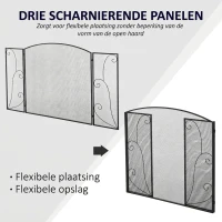 HOMCOM Vuurvonkbescherming voor haarden, 3 panelen, inklapbaar, flexibel, metaal, zwart, 132,5 x 76,5 cm.(m-5)