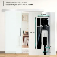 HOMCOM glazen schuifdeur schuifdeur deur kamerdeur glas handgreep gesatineerd 2050 x 900 x 8 mm(m-7)