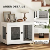 PawHut hondenkooi, dierenkooi met tafelblad, hondenhok, kennel, wit(m-7)