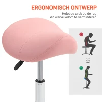 HOMCOM Rolkruk In Hoogte Verstelbaar 49-61 cm Praktijkkruk 360° Draaibaar Kruk Bureaukruk Voor Kantoor Salon Massage Spa Roze(m-7)