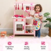 AIYAPLAY Speelkeuken met houten accessoires, keukentoestellen, compact, geluiden, roze(m-8)