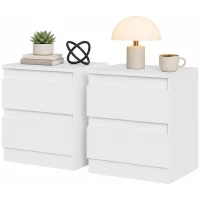 HOMCOM Set de 2 Noptiere, Noptiere cu 2 Sertare, Stil Modern, pentru Dormitor, Living, 40 x 34 x 46,5 cm, Alb(m-9)