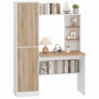 HOMCOM Birou pentru calculator cu 2 dulapuri și rafturi deschise, stil nordic, 122 x 52 x 168,4 cm, Alb și natural(m-8)