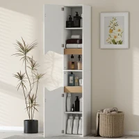 HOMCOM smalle badkamerkast hoge kast met 2 deuren, 2 open vakken, voor badkamer 30 x 34,6 x 182 cm Wit(m-7)