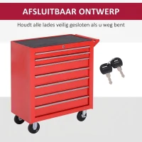 DURHAND Gereedschapswagen, 2 kleine & 5 grote laden, Staal, tot 150 kg, 69 x 33 x 75 cm, Rood(m-7)